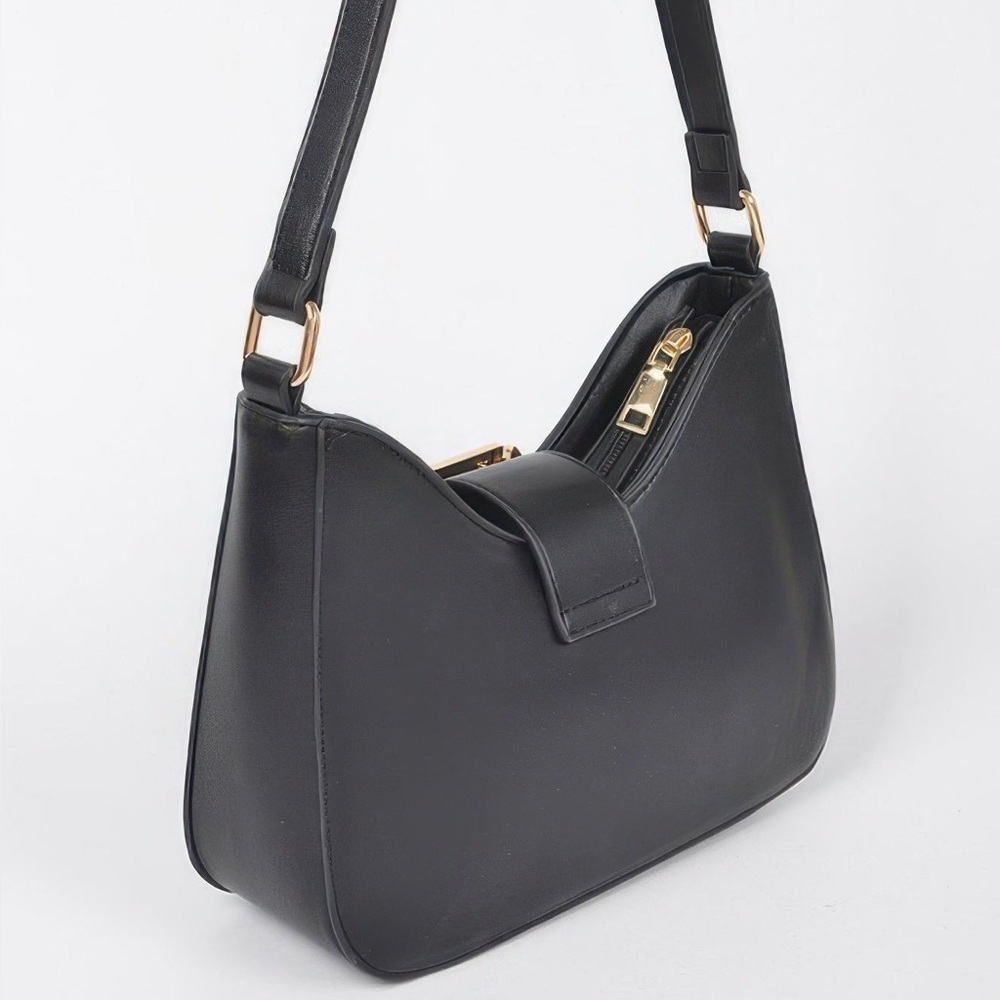 Faux Leather Studded Metal Buckle Shoulder Bag - Picture 3 of 7